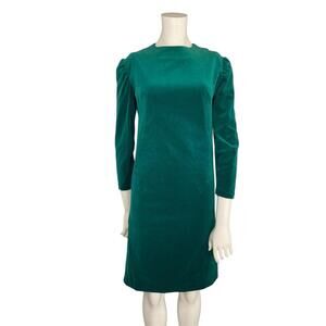 Vintage 1960s Emerald Green Velvet Cocktail Dress Puff Sleeve Mod Shift Sz SMALL
